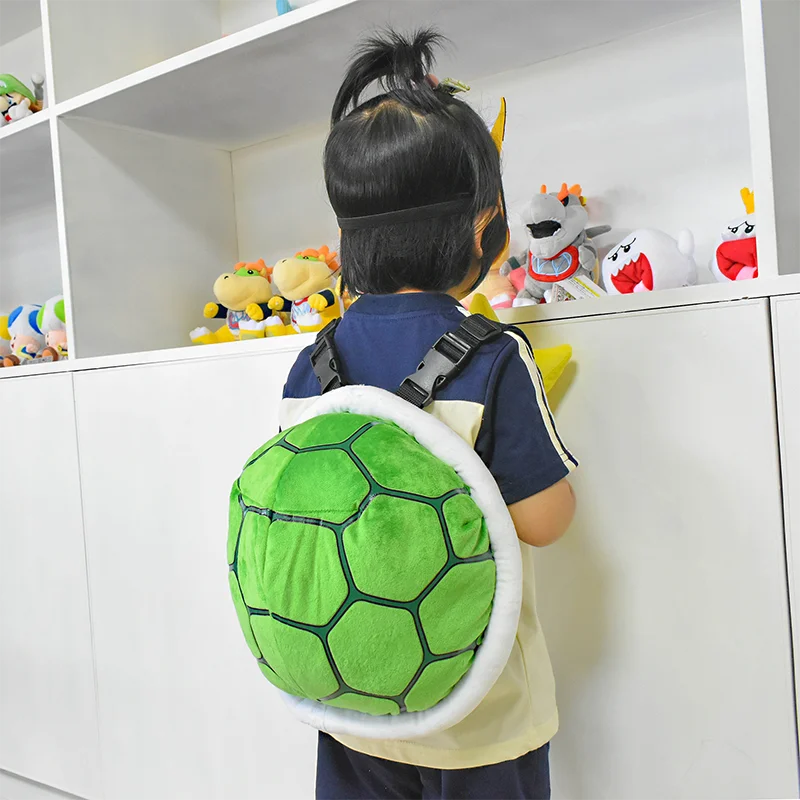 2 in 1 Mario Bros Turtle Shell Backpack Cosplay Koopa Backpack Troopa School Bag Soft Stuffed Cartoon Plush Toy Strap Detachable